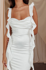 Blushing Ruffle Trim Midi Dress Oyster