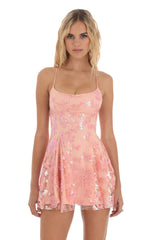 Floral Sequin Dress in Coral