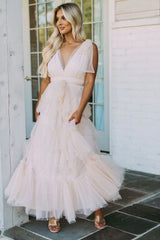 Pearl Accented Mesh Maxi Dress