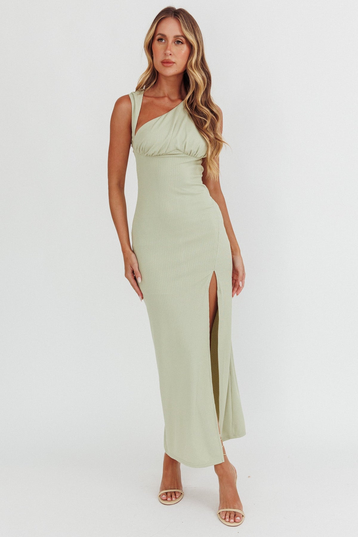 Daleela Asymmetric Neckline Maxi Dress Sage