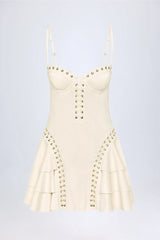 Lace-Up Tiered Corset Mini Dress in Ivory