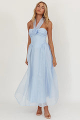 Elvera Rose Bust Halter Midi Dress Blue