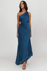 Amelie One-Shoulder Accordion Pleat Maxi Dress Teal