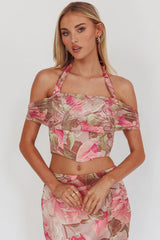 Sunset High Halterneck Crop Top Floral Blush