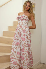 Summer Field Bow Bust Maxi Dress Floral Beige