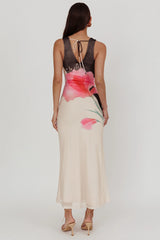 Cinders Tied Plunging Neckline Maxi Dress Flower Black