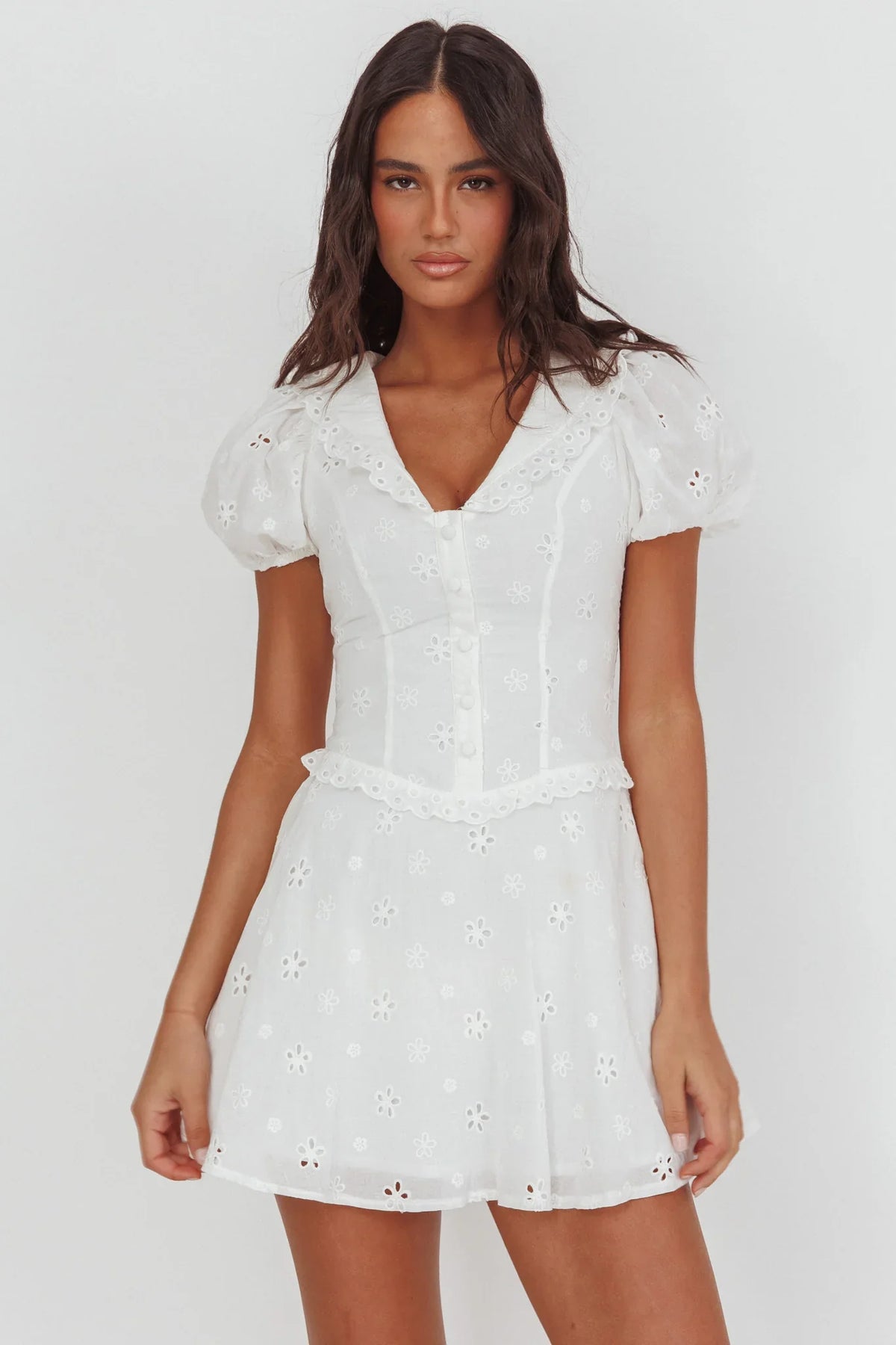 Aylin Collared Eyelet Mini Dress White
