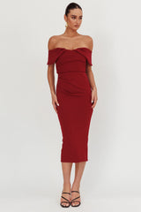 Lillianne Off-Shoulder Midi Dress Wine