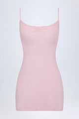 Pointelle Ruched A-Line Mini Dress in Baby Pink