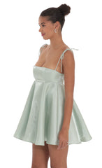 Sheen Flare Babydoll Dress in Sage Green