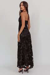 Your Affections Rosette Ribbon Embellished Maxi Dress Black
