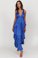 Auguste Tiered Frill Strappy Back Dress Electric Blue