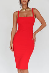 Georgia Square Neckline Midi Dress Red