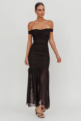 La Salle Off Shoulder Mesh Maxi Dress Black