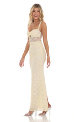 Lace Twist Ruched Maxi Dress in Yellow