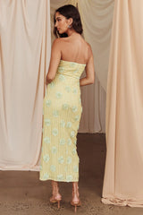 Horizon Strapless Textured Floral Midi Dress Green