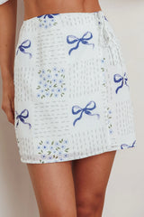 Ithaca Wrap Mini Skirt Bow Print Blue