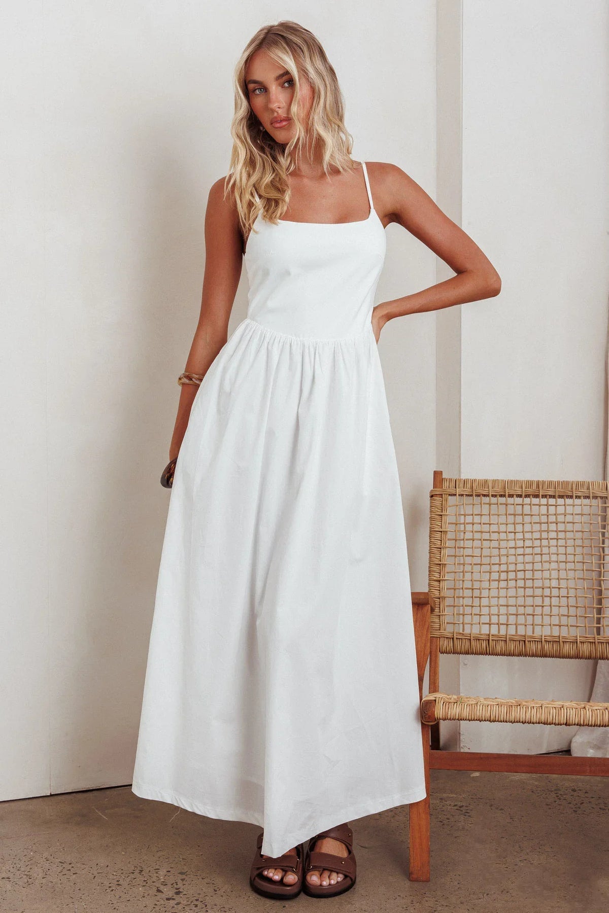Yelizaveta Side Pocket Maxi Dress White