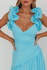 Kinley Ruffle Strap Maxi Dress Blue
