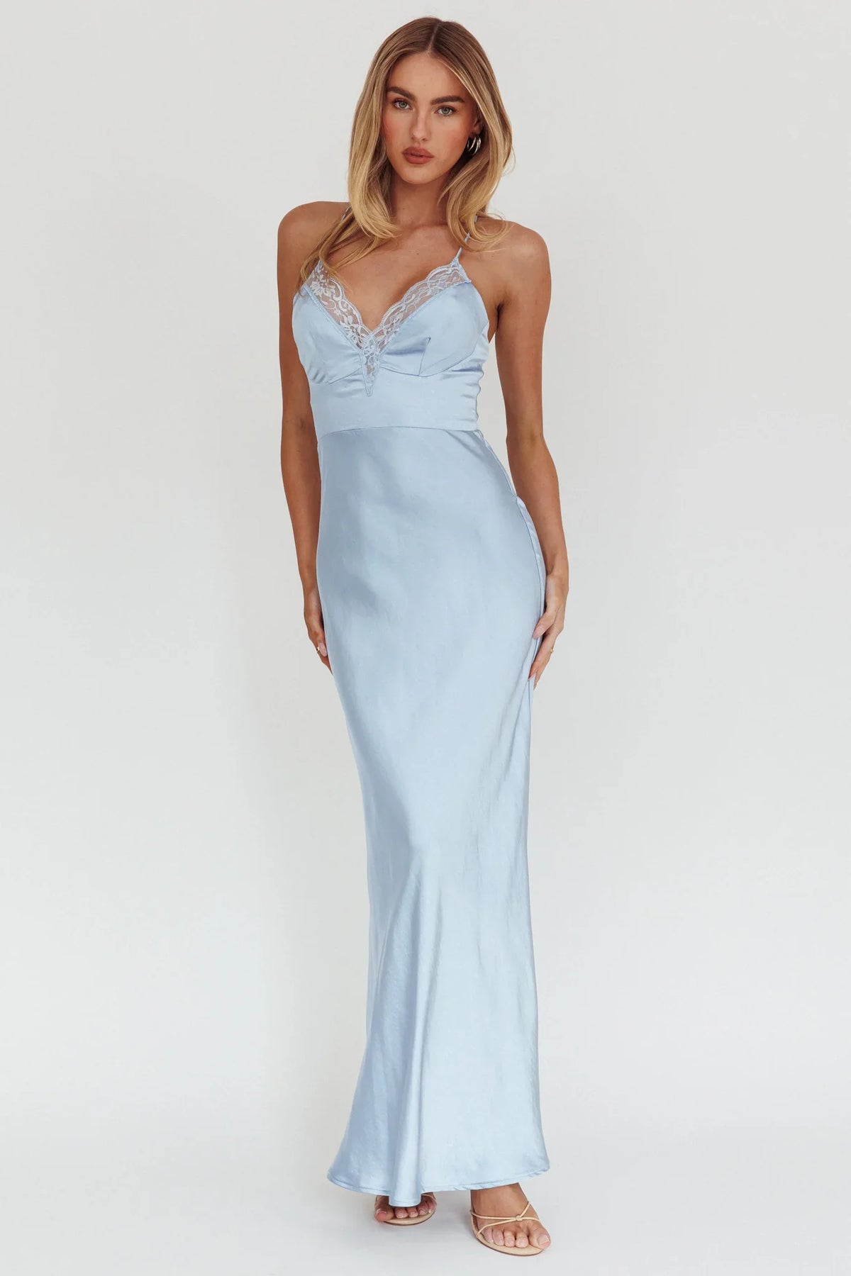 Summer Of Love Lace Trim Maxi Dress Blue