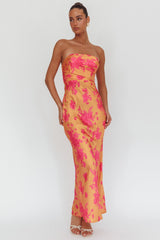 City Of Stars Strapless Maxi Dress Floral Orange