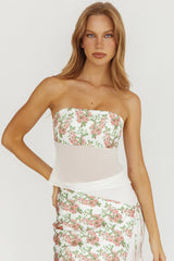 Jerica Strapless Sheer Waist Top Floral Blush