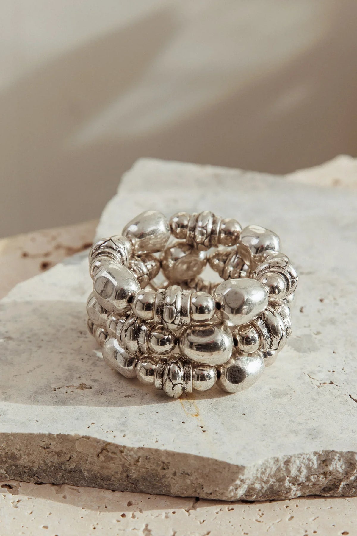 Ingrid Beaded Bracelet Brushed Silver