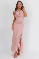 Logen Cowl Halterneck Maxi Dress Blush