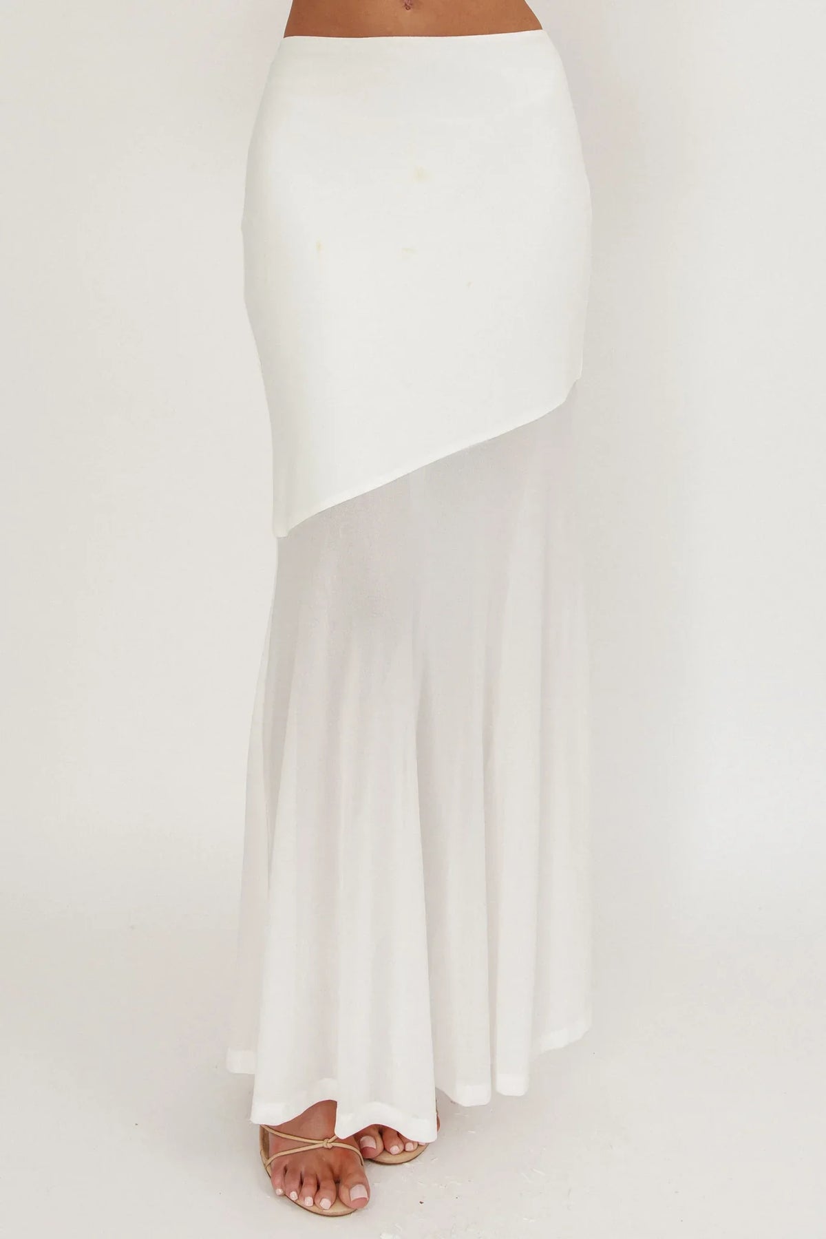 Somewhere New Half Sheer Maxi Skirt White