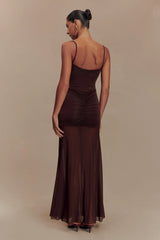 Delaney Slinky And Mesh Maxi Dress - Chocolate