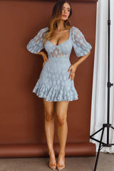 Make Memories Godet Hem Lace Dress Blue