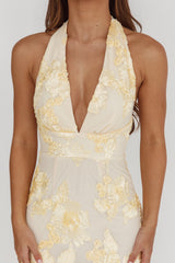 Cipriana Backless Halter Maxi Dress Embellished Yellow