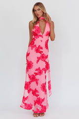 Cipriana Backless Halter Maxi Dress Embellished Pink