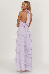 Flirt Frill Trim Halter Maxi Dress Lilac