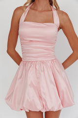 Angelico Halterneck Balloon Mini Dress Pink