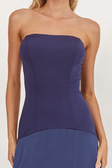 Star Avenue Strapless Drop Waist Maxi Dress Navy