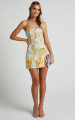 Brailey Mini Dress Strapless Dress in Blue Jacquard