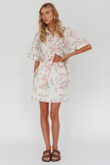 Catherina Ric-Rac Trim Button-Up Shirt Floral Pink