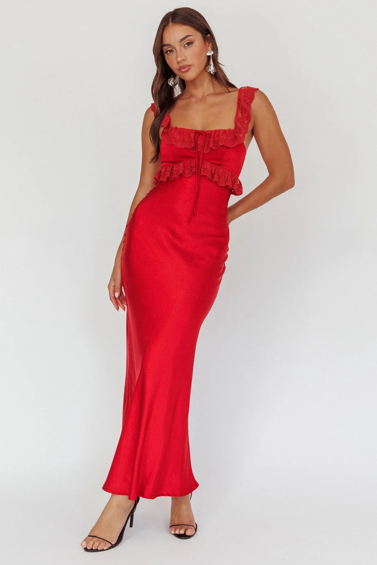 Escapade Lace Trim Maxi Dress Cherry