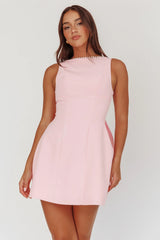 Opulent Pearl Trim Oversized Bow Mini Dress Pink