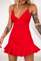 Chicago Pleated Bust Cami Strap Dress Red