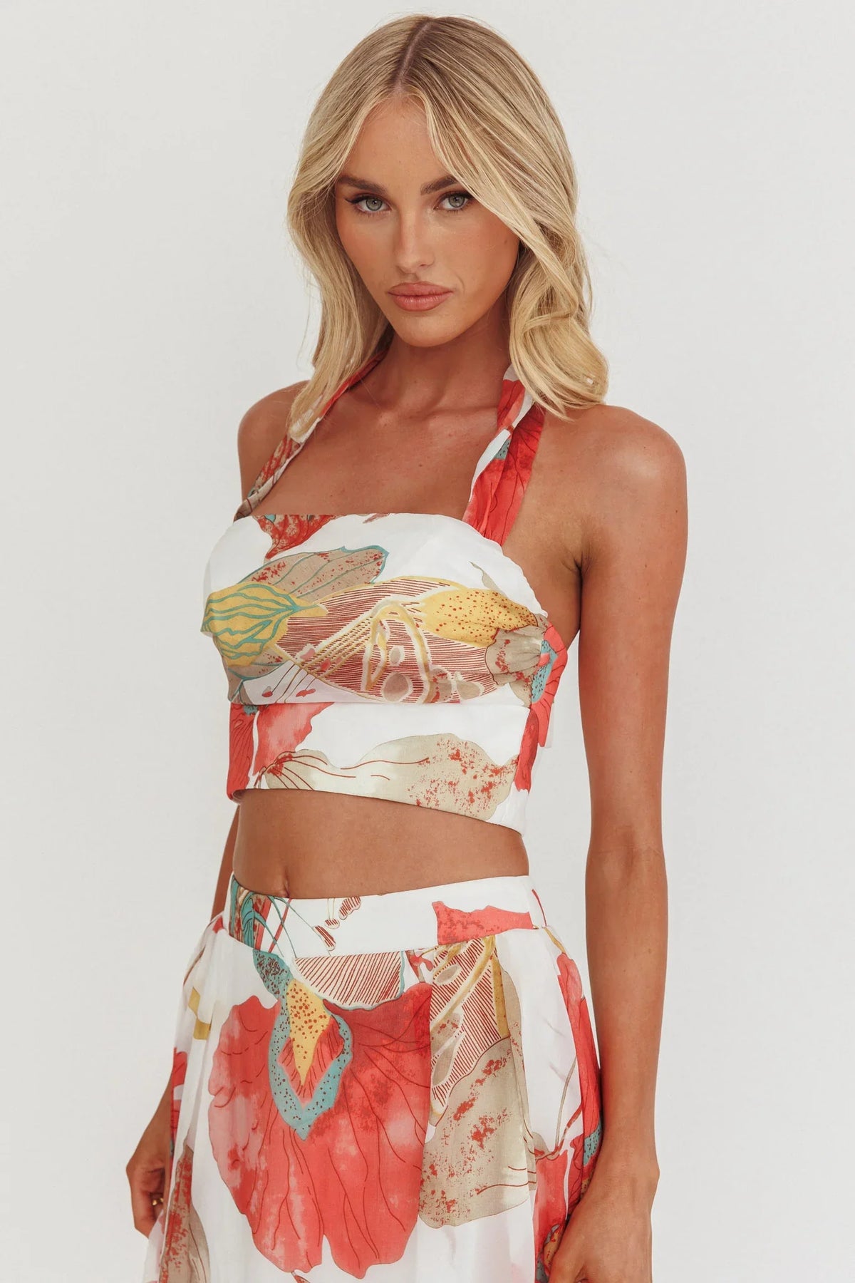 Simple Things Halter Crop Top Floral White
