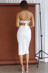 Mesmerized Strapless Tied Back Midi Dress White