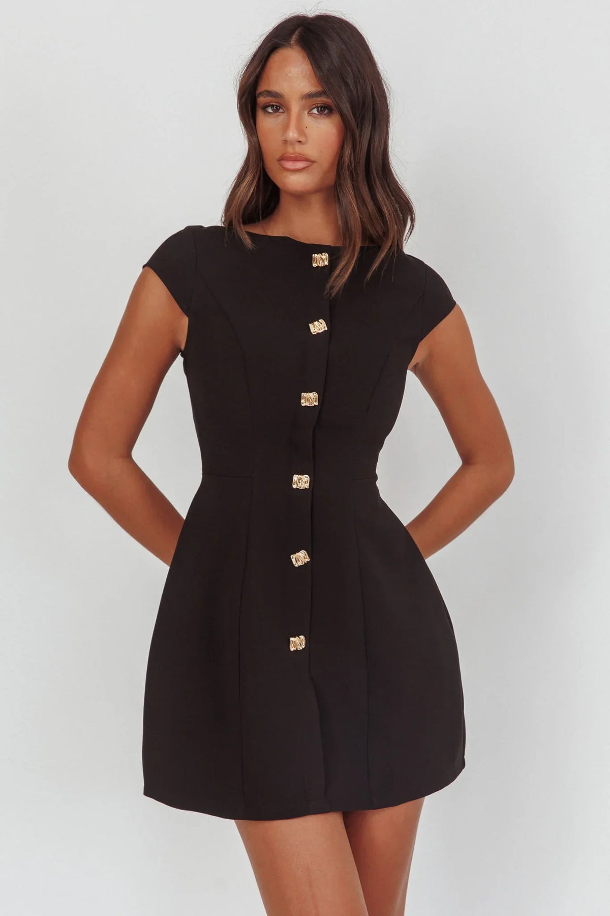 Rebel Cap Sleeve Mini Dress Black