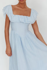 Serinah Basque Waist Off-Shoulder Maxi Dress Blue