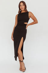 Emille Cut-Out Split Midi Dress Black
