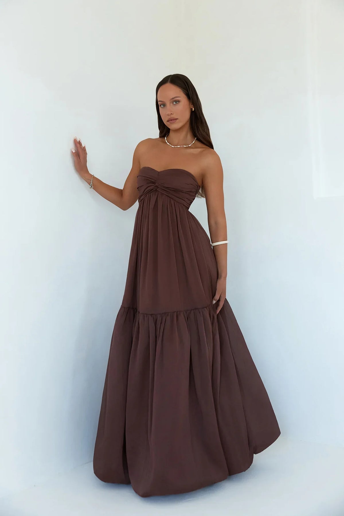 Unforgettable Style Strapless Maxi Dress Brown