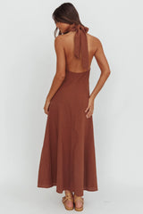 Cheer Twist Halterneck Maxi Dress Chocolate