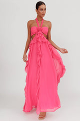 Santiago Cut-Out Ruffle Maxi Dress Fuchsia