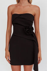 Sasha Cascade Ruffle Rosette Mini Dress Black